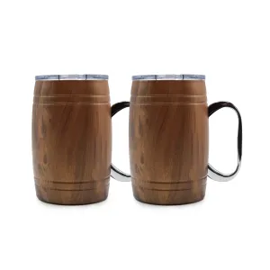 20 Oz Classic Barrel Beer Mugs, Set of 2, Wood
