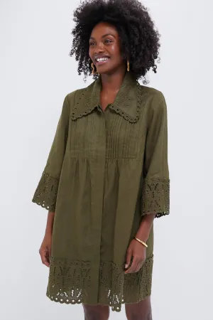 Army Green Linen Eyelet Delphine Dress