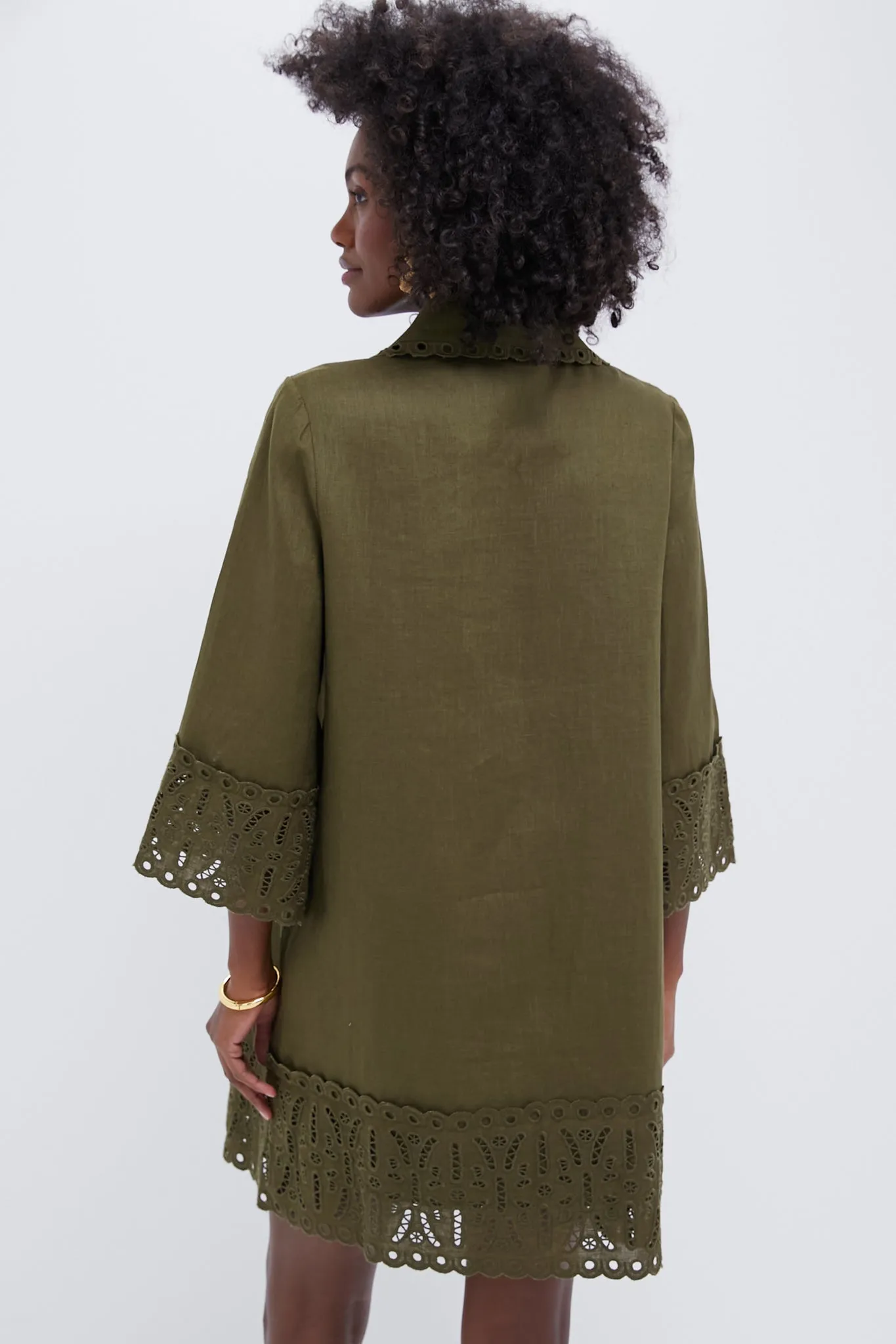 Army Green Linen Eyelet Delphine Dress
