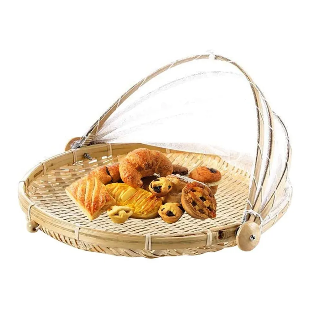 Bamboo Net Cover Picnic Food Tray