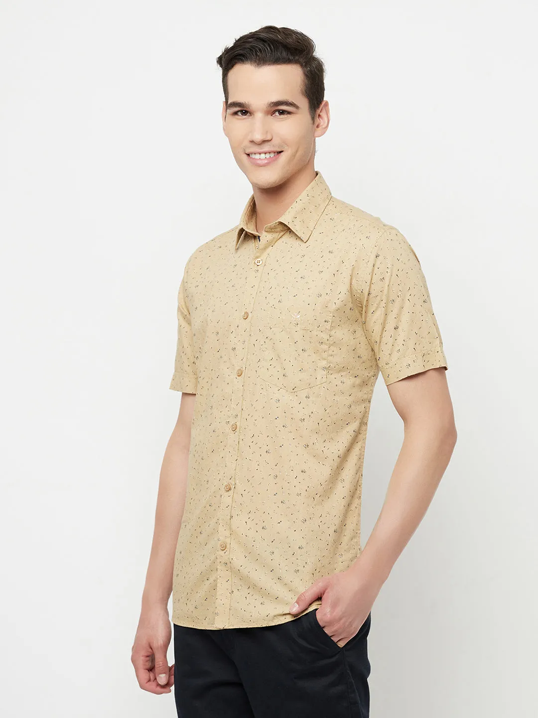 Beige Floral Printed Shirt