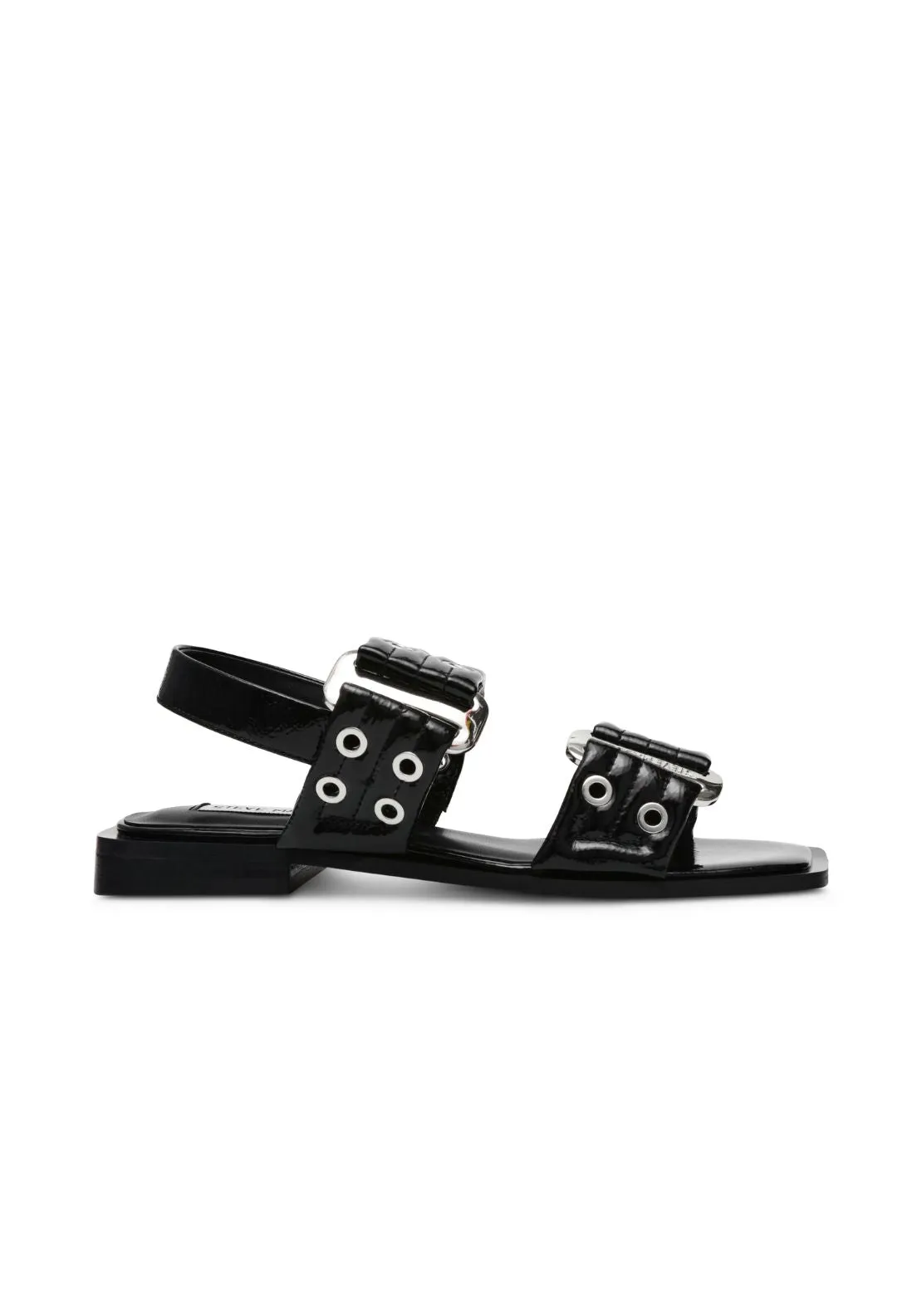 Buckle Stud Flat Sandal - Black
