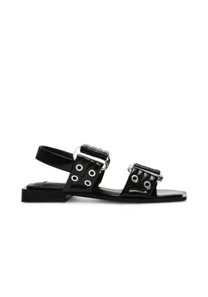 Buckle Stud Flat Sandal - Black