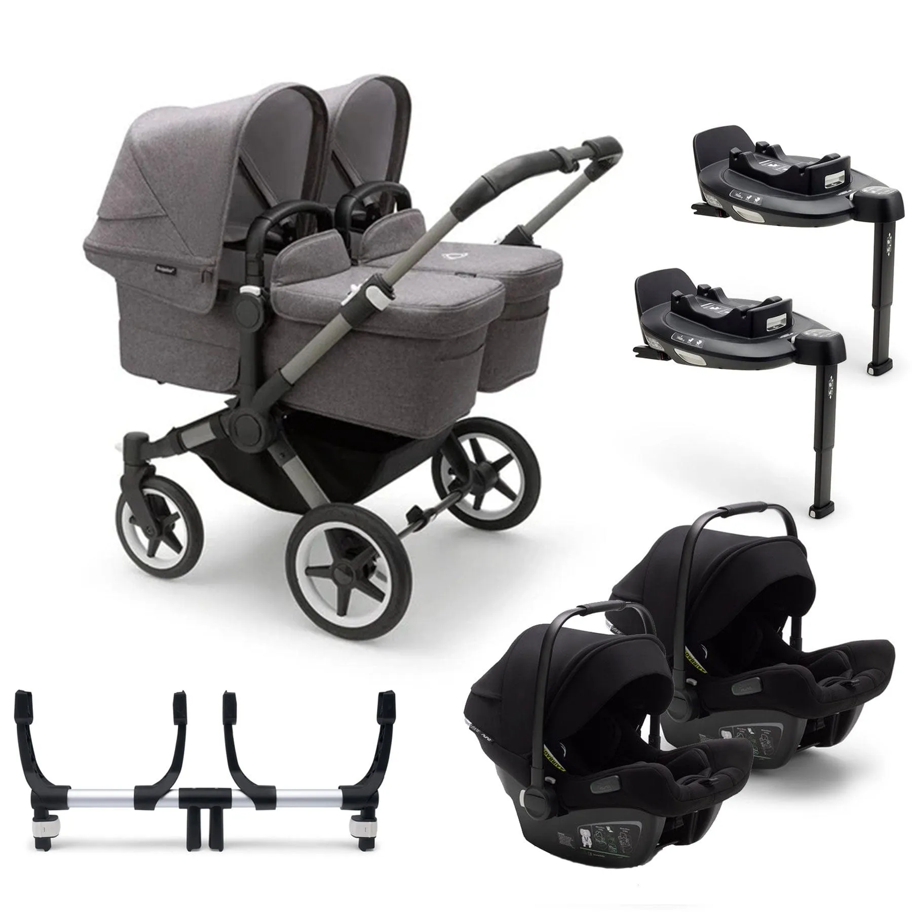 Bugaboo Donkey 5 Twin Complete Turtle Travel System in Grey Mélange