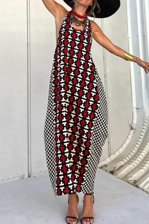 Casual Print Backless U Neck Long Dresses