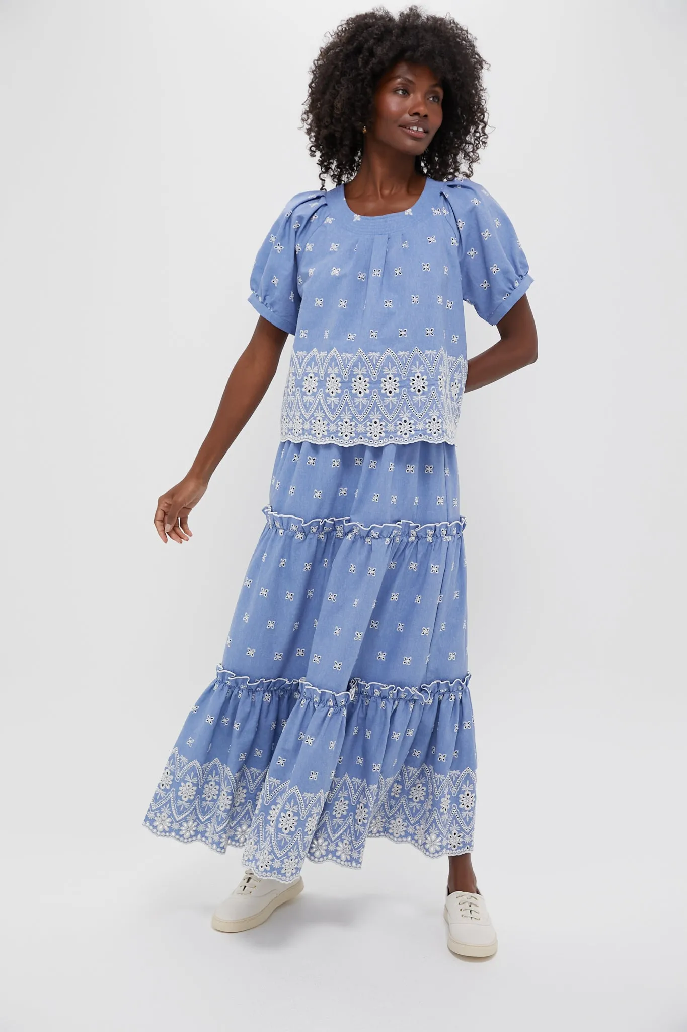 Chambray Embroidered Prado Skirt