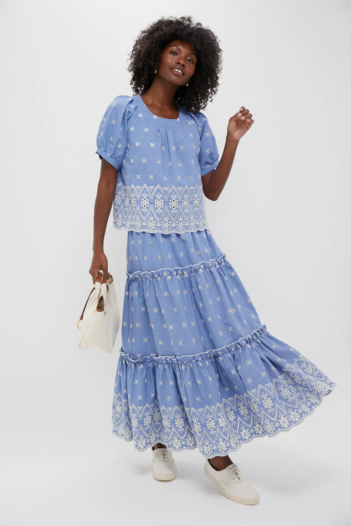 Chambray Embroidered Prado Skirt