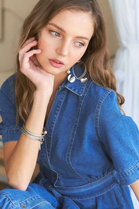 Chic and Casual – ADORA Tiered Button Down Tie Waist Denim Dress