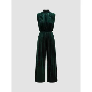 Cider Women's Green Velvet Wide-Leg Jumpsuit - Size Small