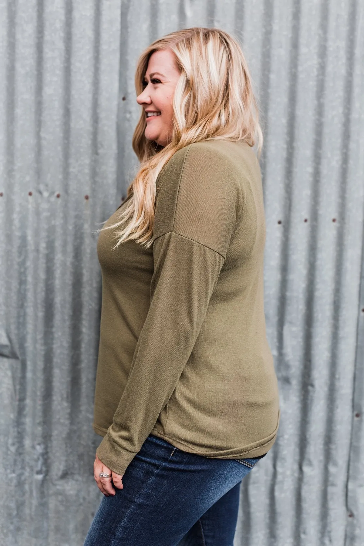 Cozy & Warm 4 Button Henley Top- Olive