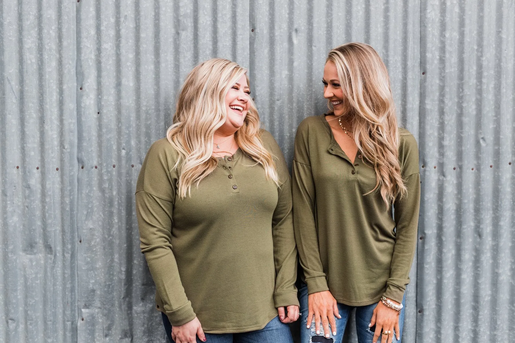 Cozy & Warm 4 Button Henley Top- Olive