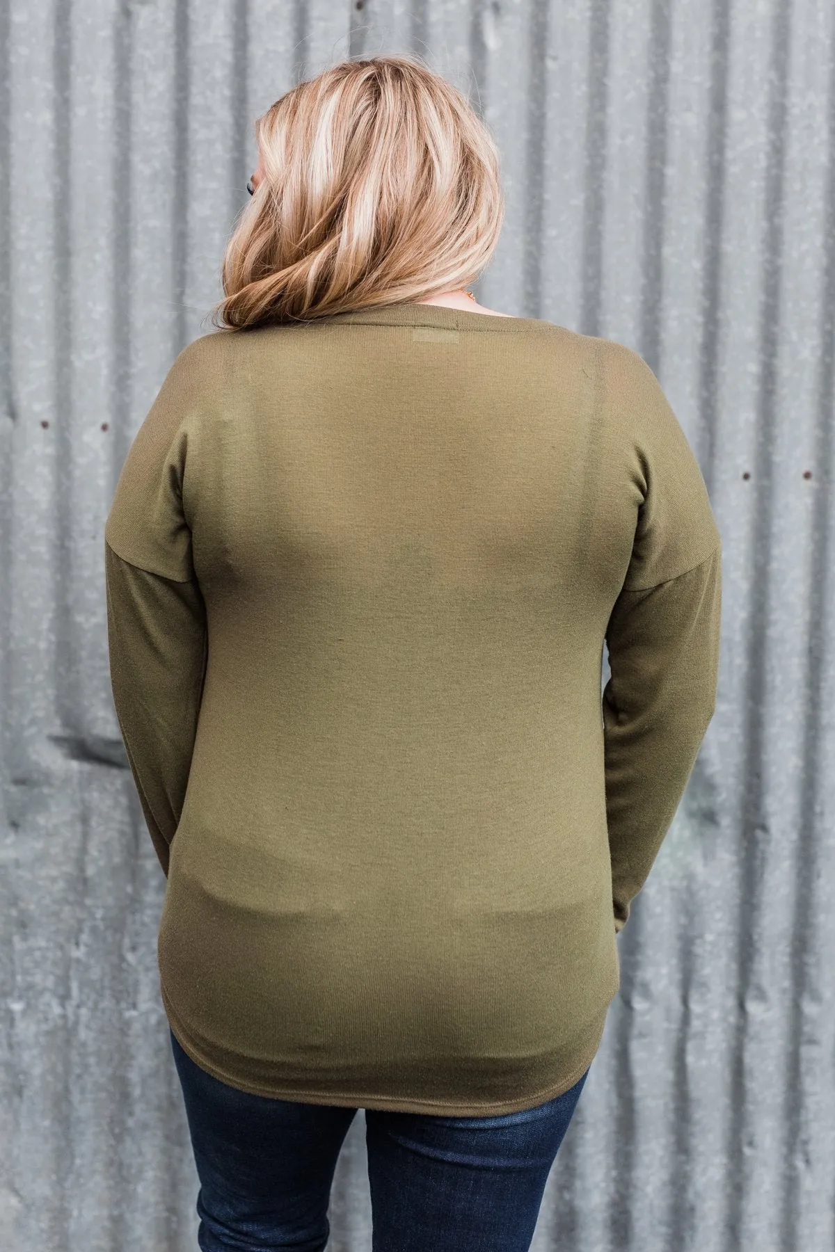 Cozy & Warm 4 Button Henley Top- Olive