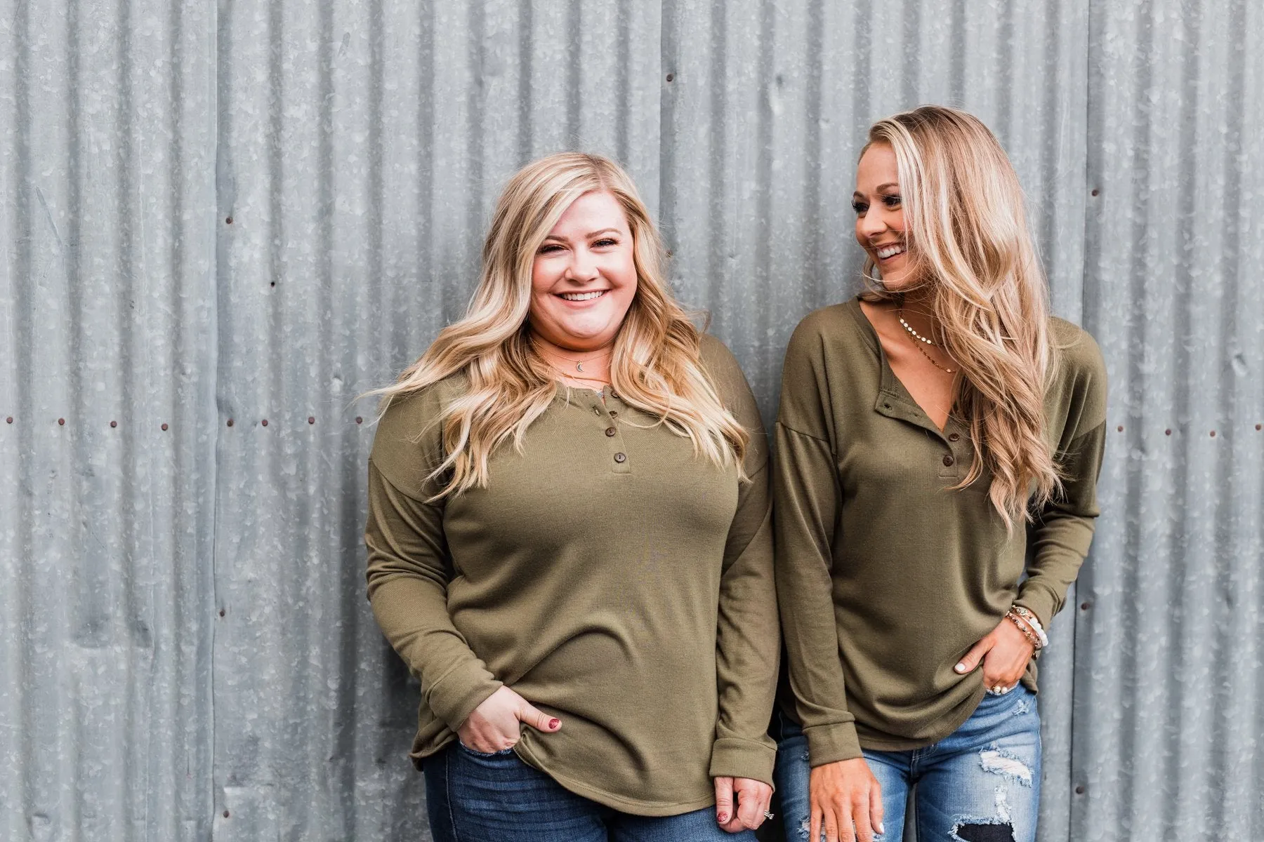 Cozy & Warm 4 Button Henley Top- Olive