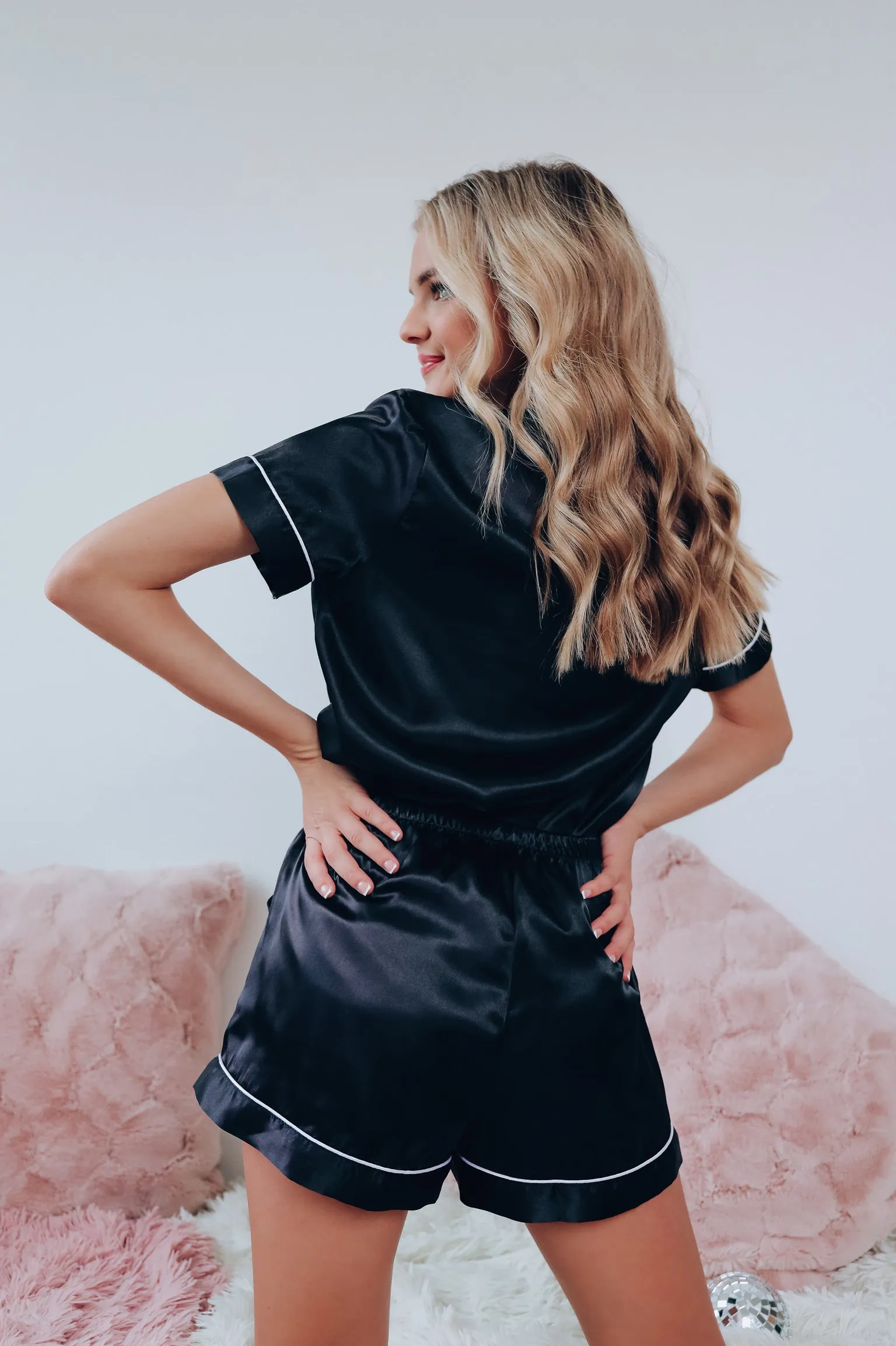 Cozy Up Satin Lounge Set - Black