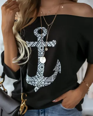 Day To Cozy Printed Pullover Tee - Black