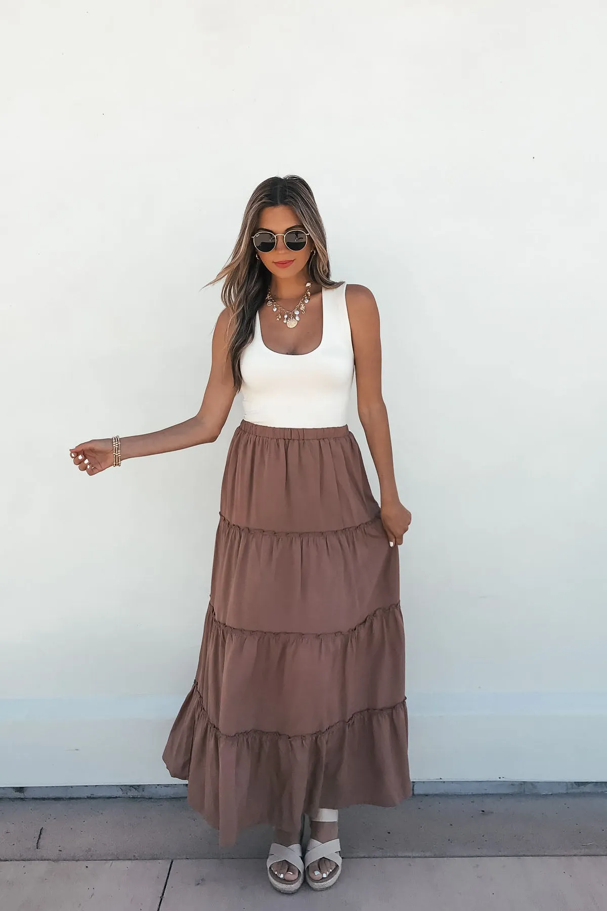 Desert Dancer Brown Ruffle Tiered Maxi Skirt