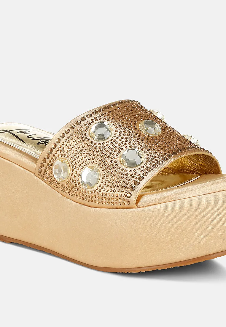 Diamante & Rhinestone Flatform Sandals by RUW