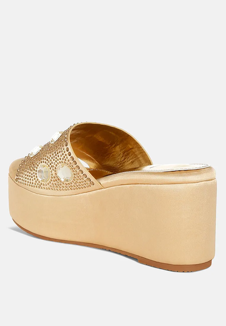 Diamante & Rhinestone Flatform Sandals by RUW
