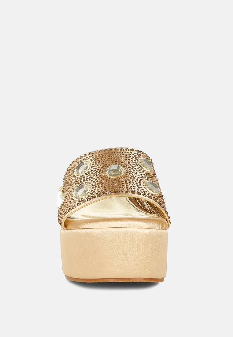 Diamante & Rhinestone Flatform Sandals by RUW