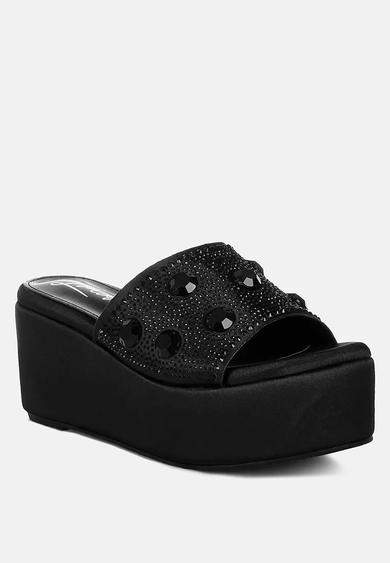 Diamante & Rhinestone Flatform Sandals by RUW