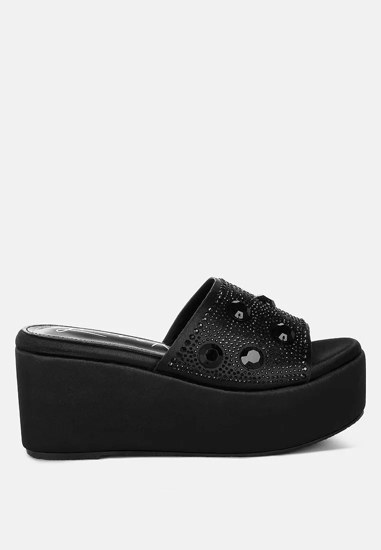 Diamante & Rhinestone Flatform Sandals by RUW