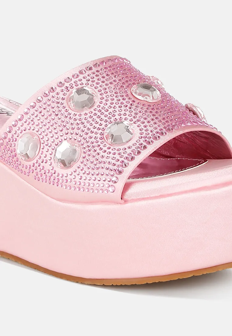 Diamante & Rhinestone Flatform Sandals by RUW