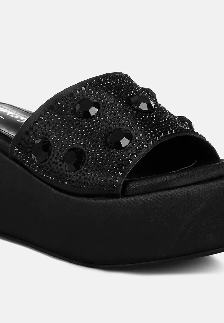 Diamante & Rhinestone Flatform Sandals by RUW