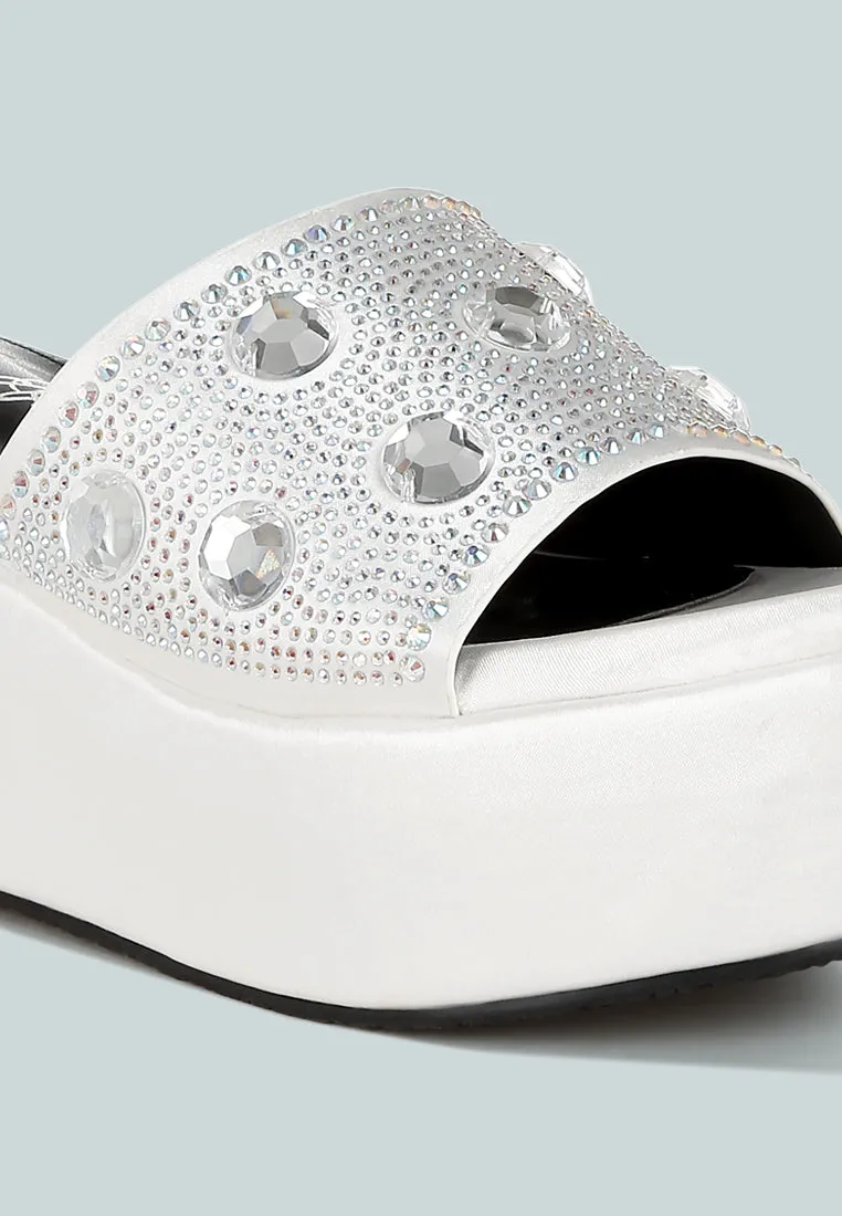 Diamante & Rhinestone Flatform Sandals by RUW