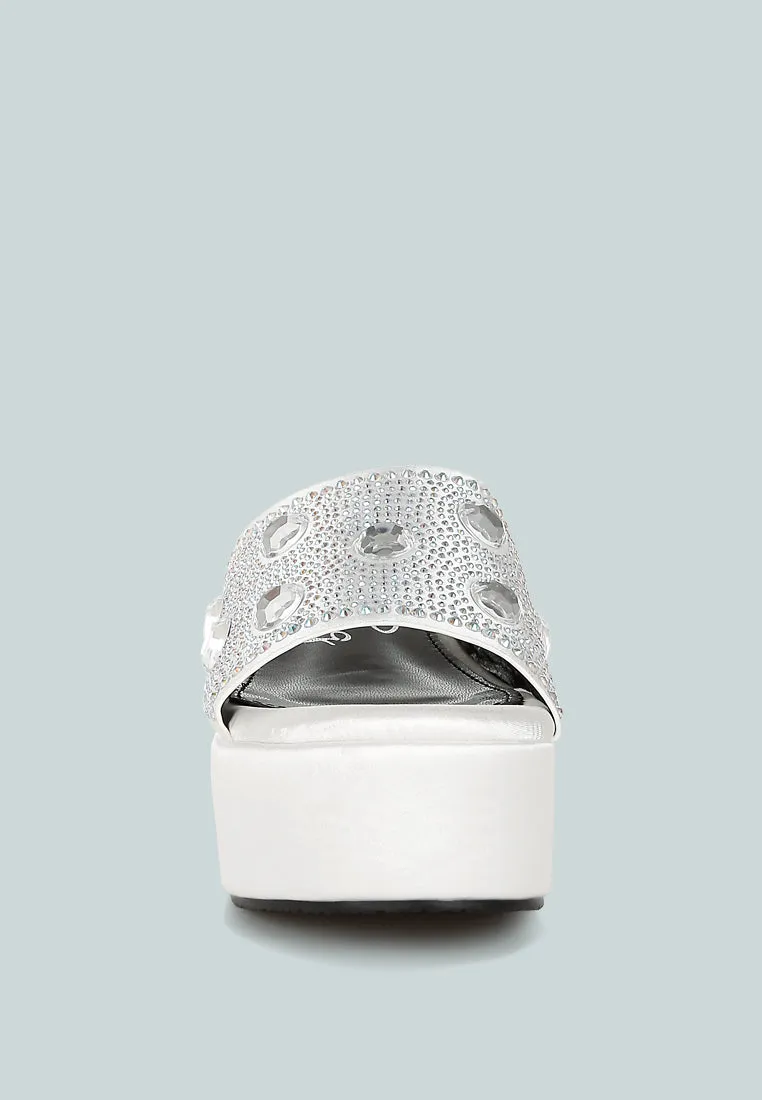 Diamante & Rhinestone Flatform Sandals by RUW