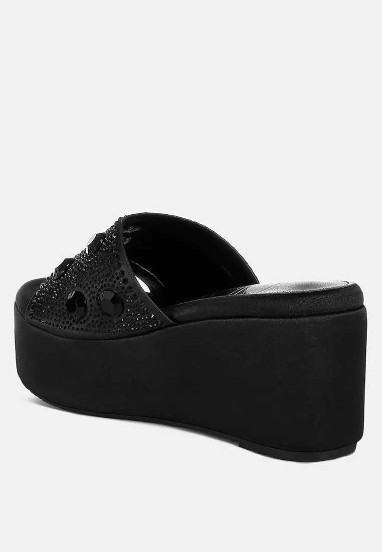 Diamante & Rhinestone Flatform Sandals by RUW