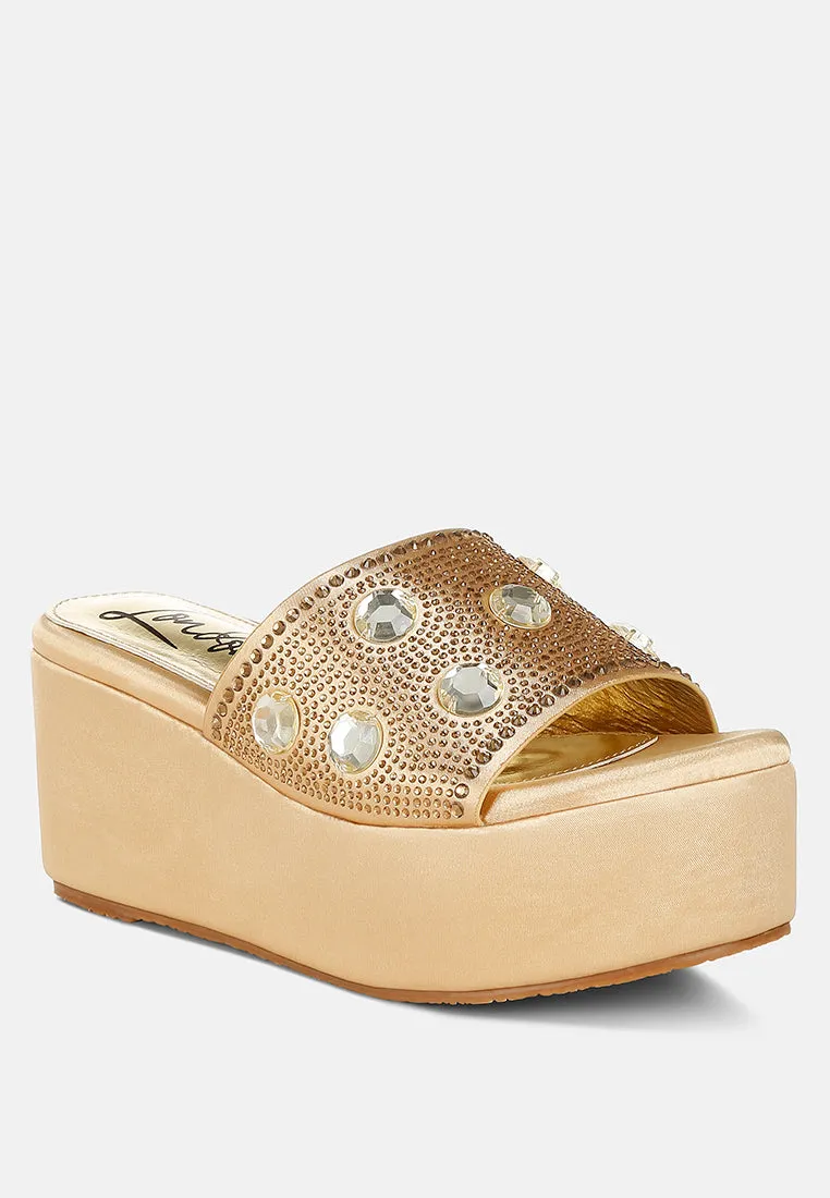 Diamante & Rhinestone Flatform Sandals by RUW