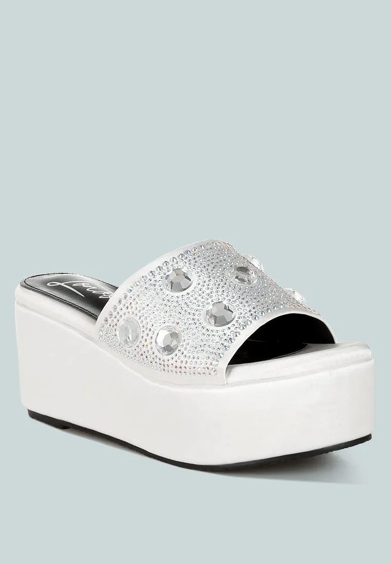 Diamante & Rhinestone Flatform Sandals by RUW