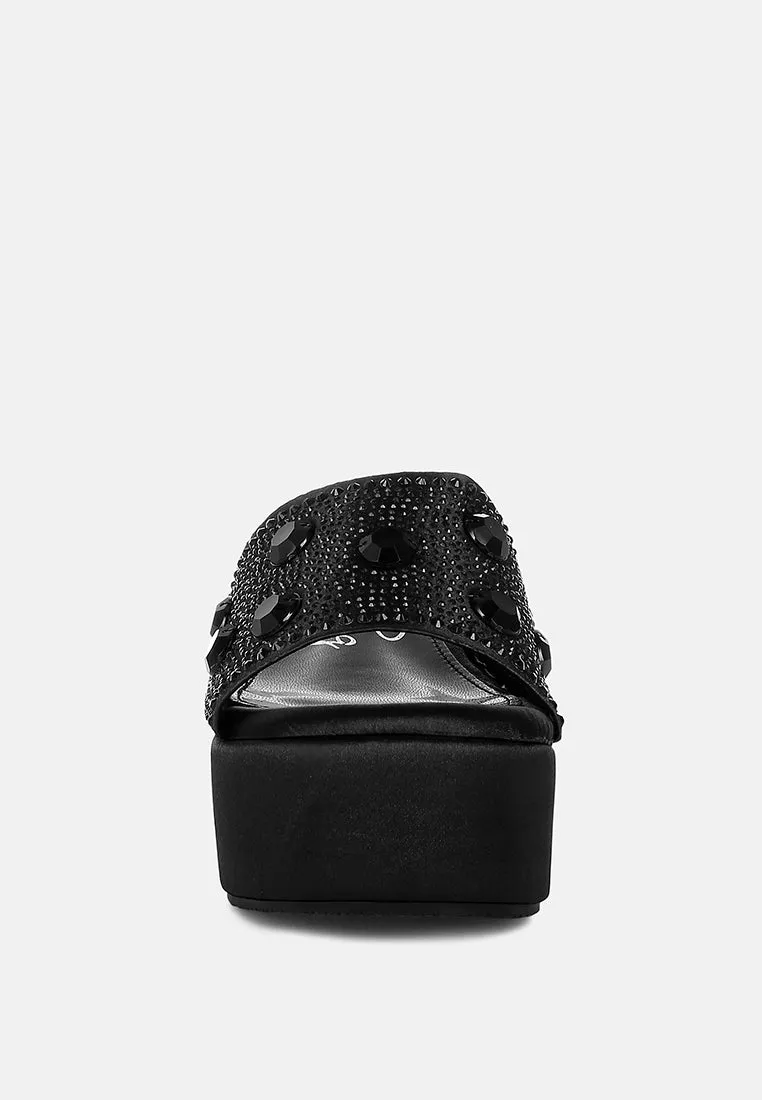 Diamante & Rhinestone Flatform Sandals by RUW