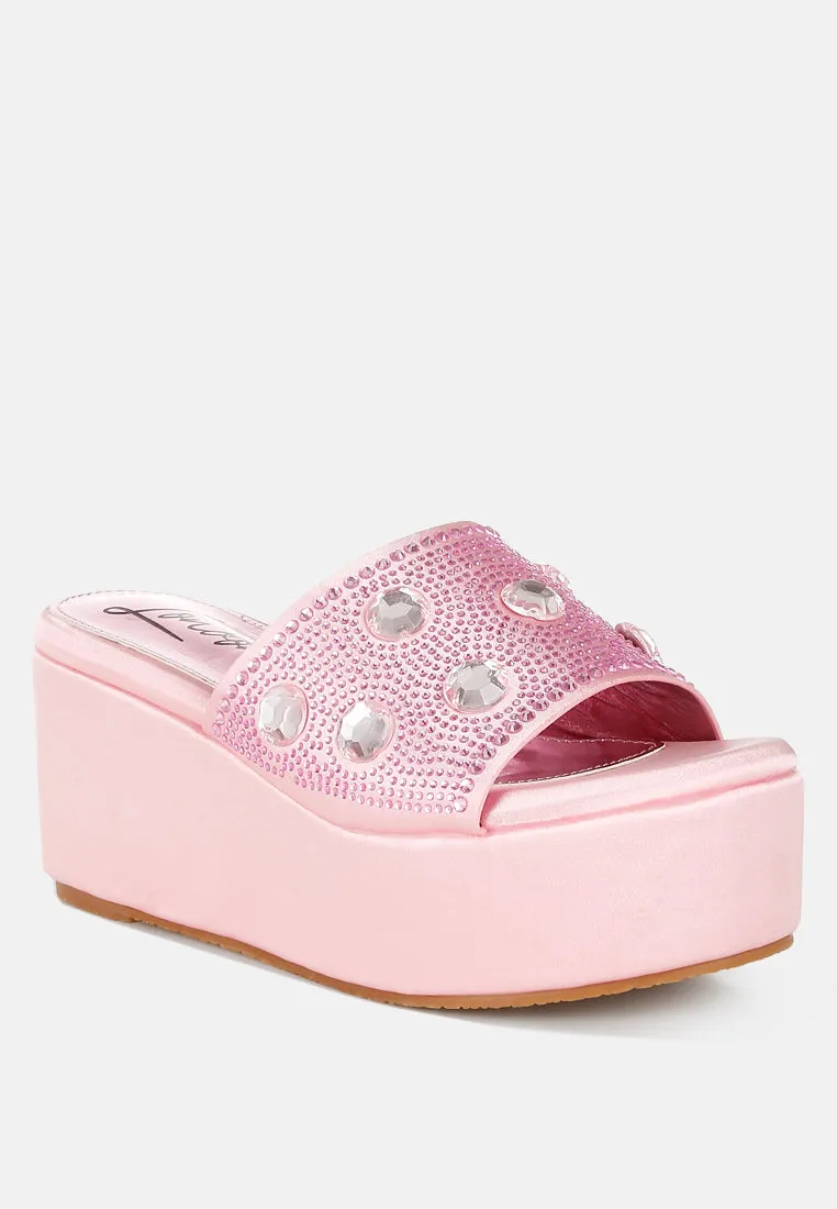 Diamante & Rhinestone Flatform Sandals by RUW
