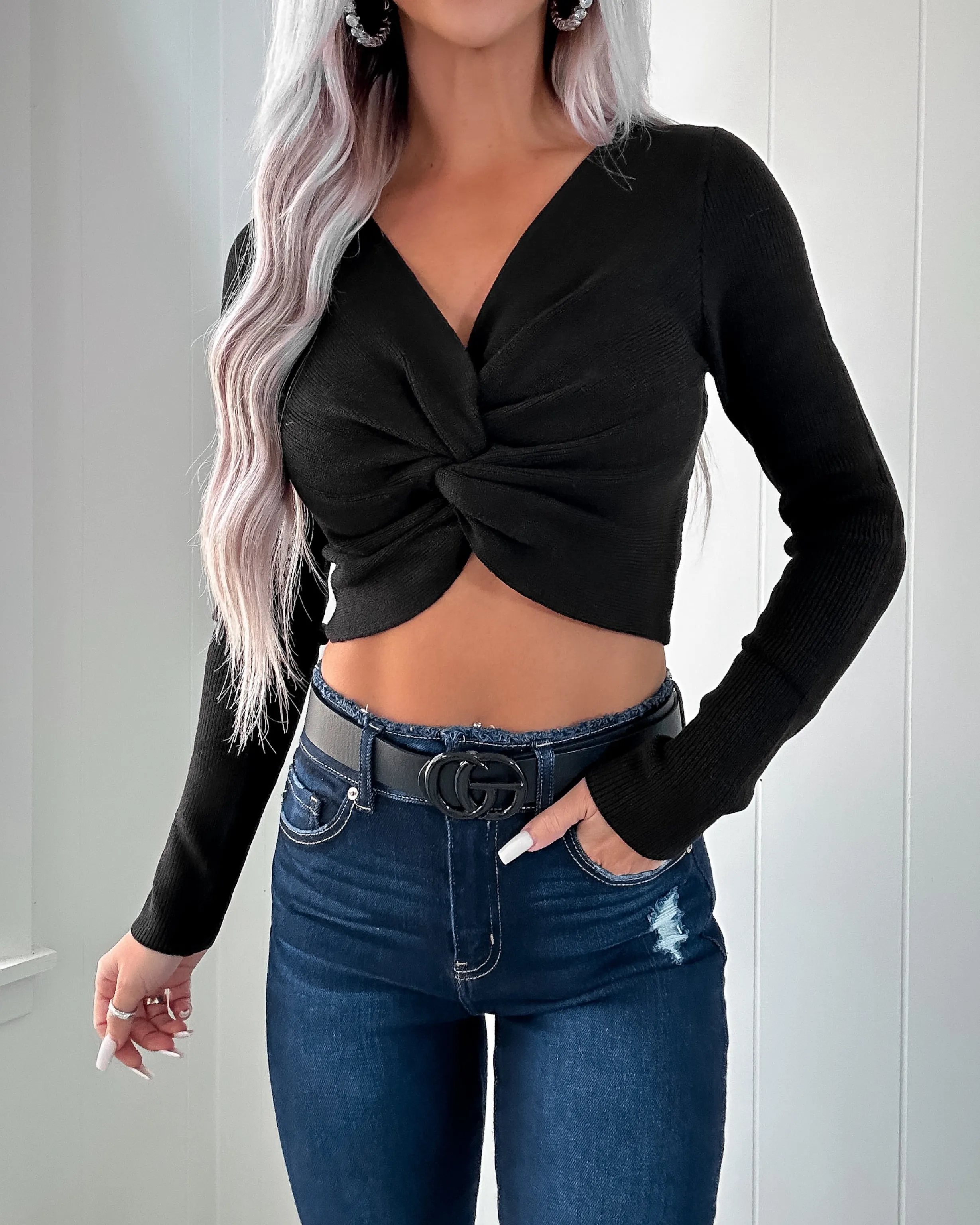 DOORBUSTER Knotted Sweater Top - Black