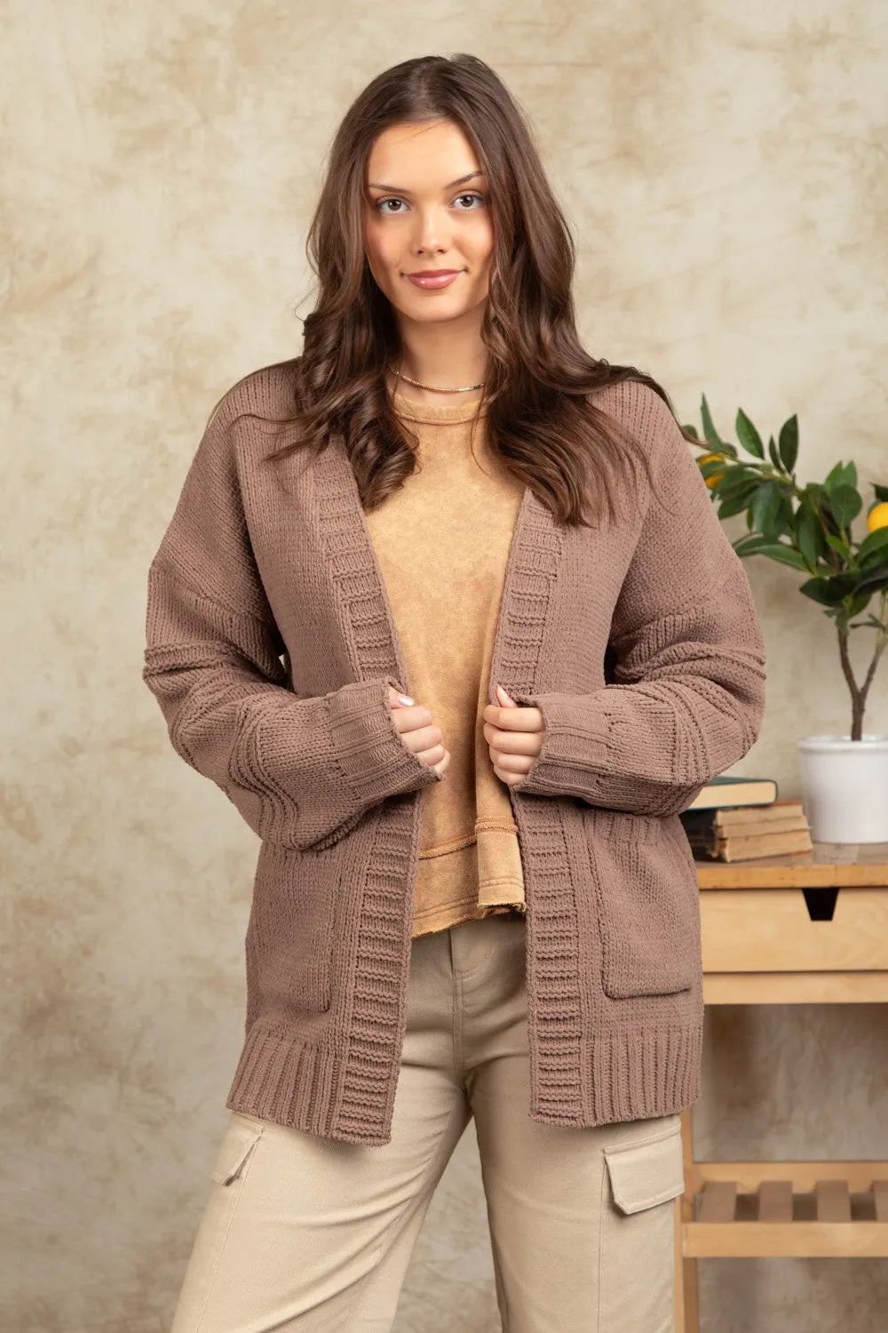 Exposed Seam Detail Chunky Sweater Cardigan