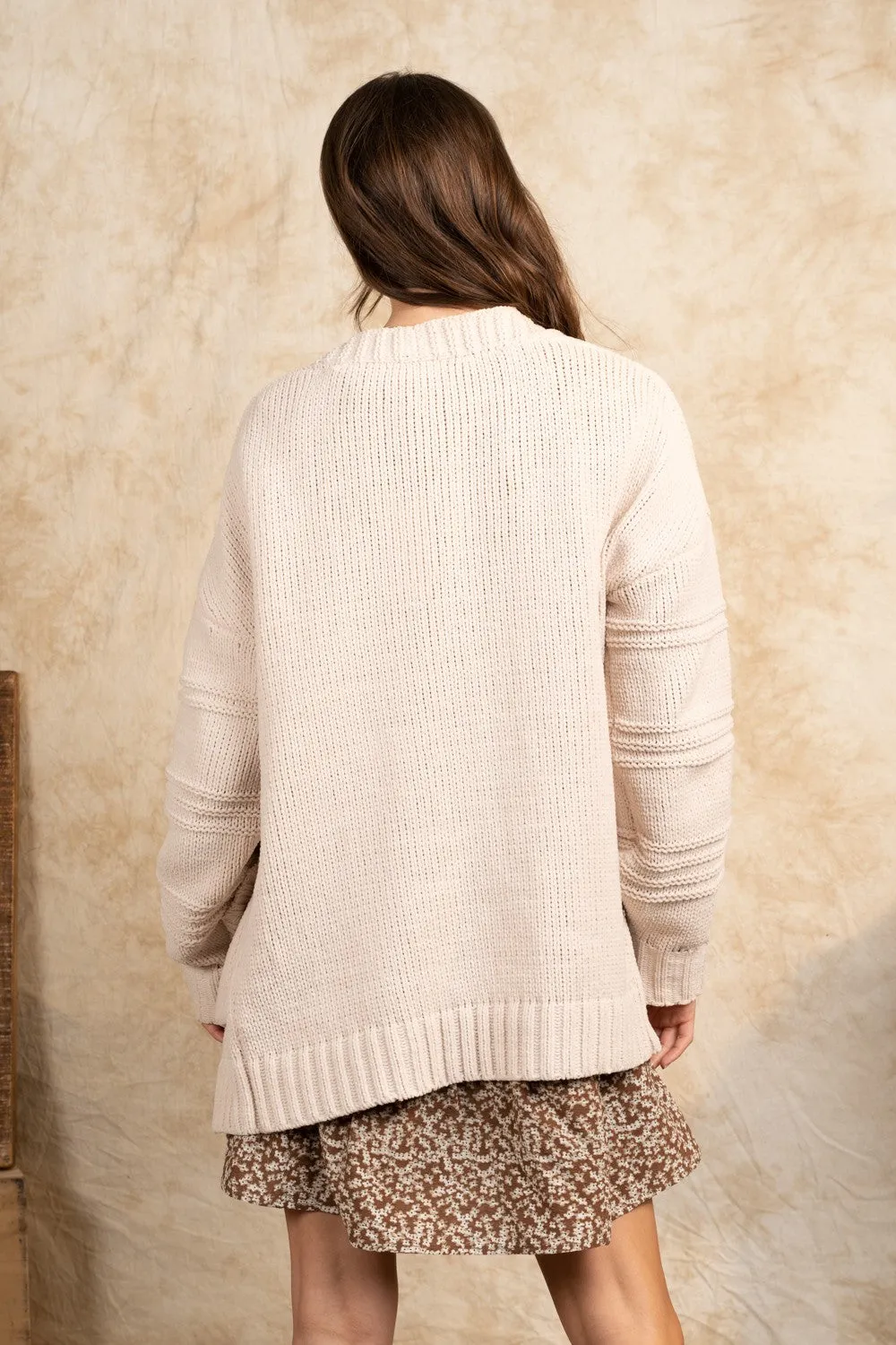 Exposed Seam Detail Chunky Sweater Cardigan