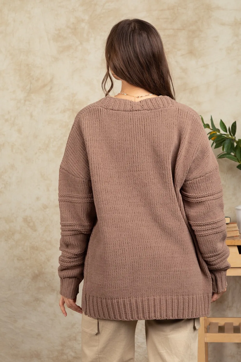 Exposed Seam Detail Chunky Sweater Cardigan