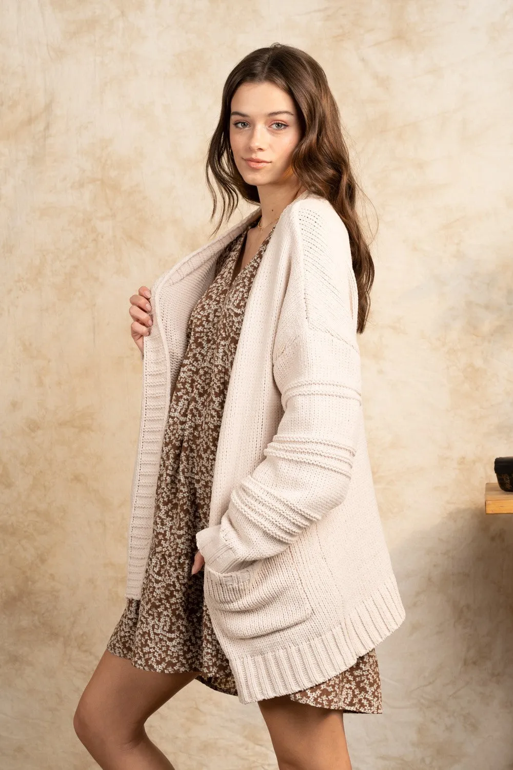 Exposed Seam Detail Chunky Sweater Cardigan