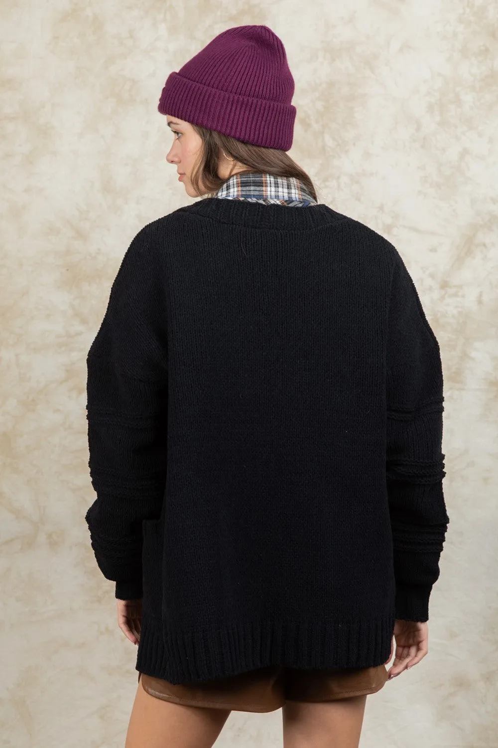Exposed Seam Detail Chunky Sweater Cardigan