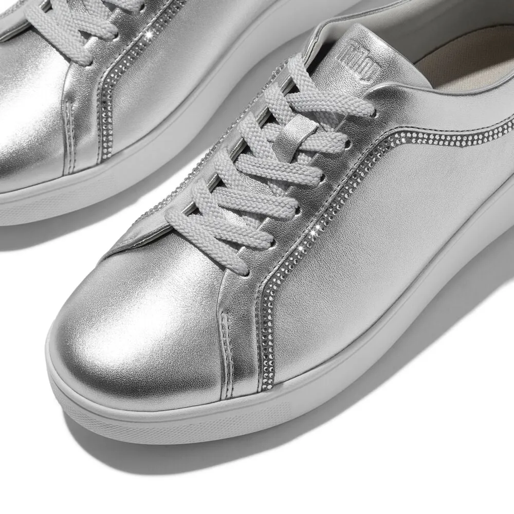 FitFlop Rally Crystal Trim Leather Sneakers - Silver