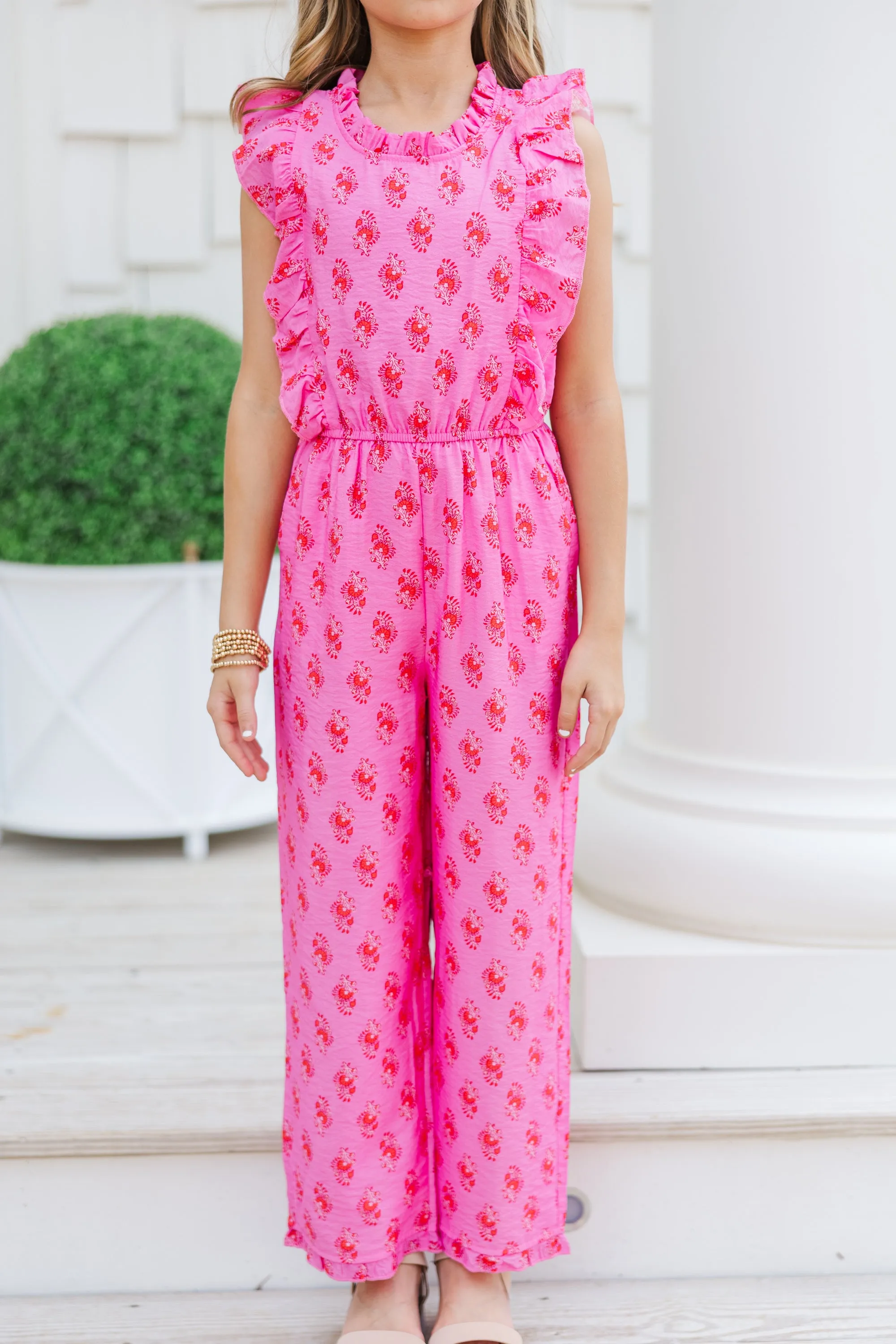 Girls: The Alana Fuchsia Pink Medallion Jumpsuit