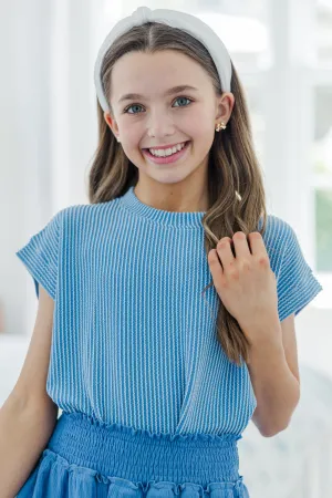 Girls: The Dina Blue Ribbed Top