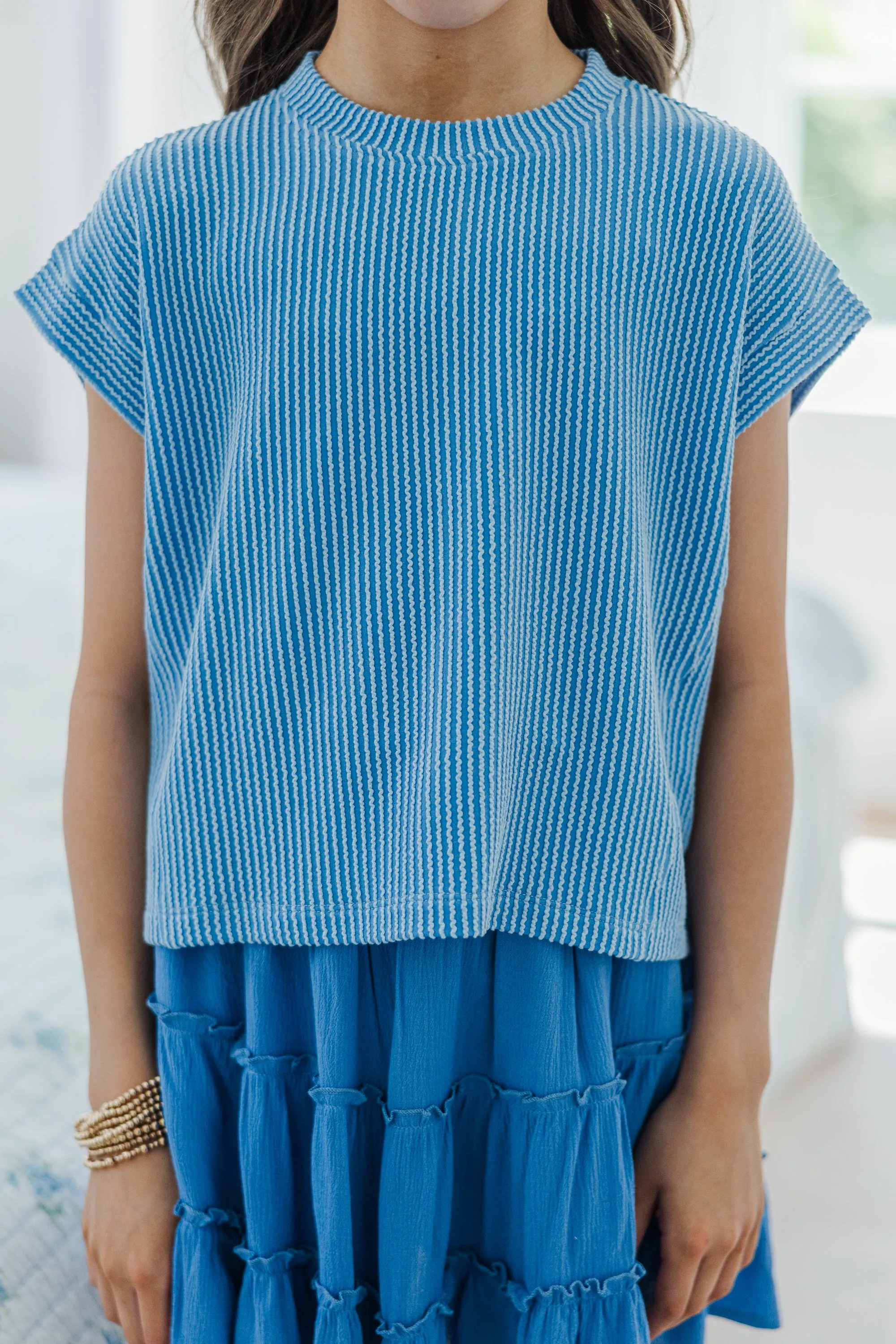 Girls: The Dina Blue Ribbed Top