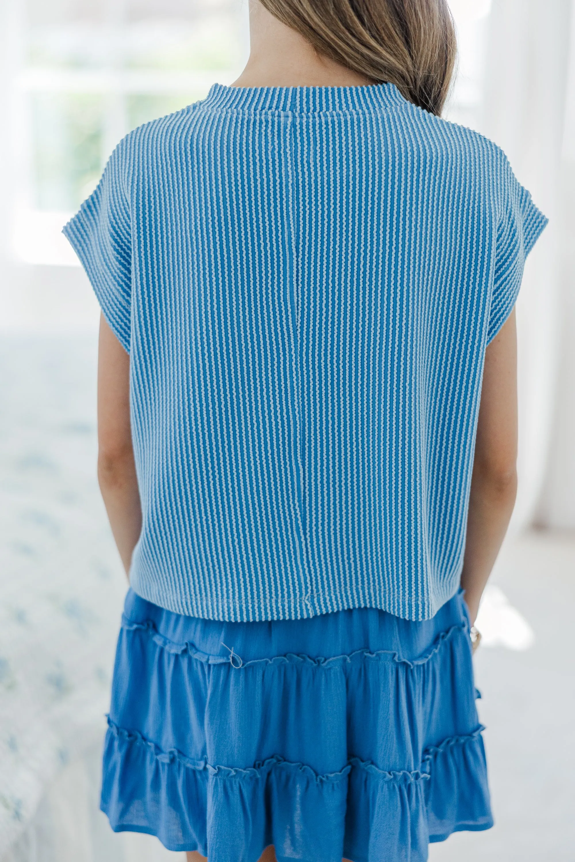 Girls: The Dina Blue Ribbed Top
