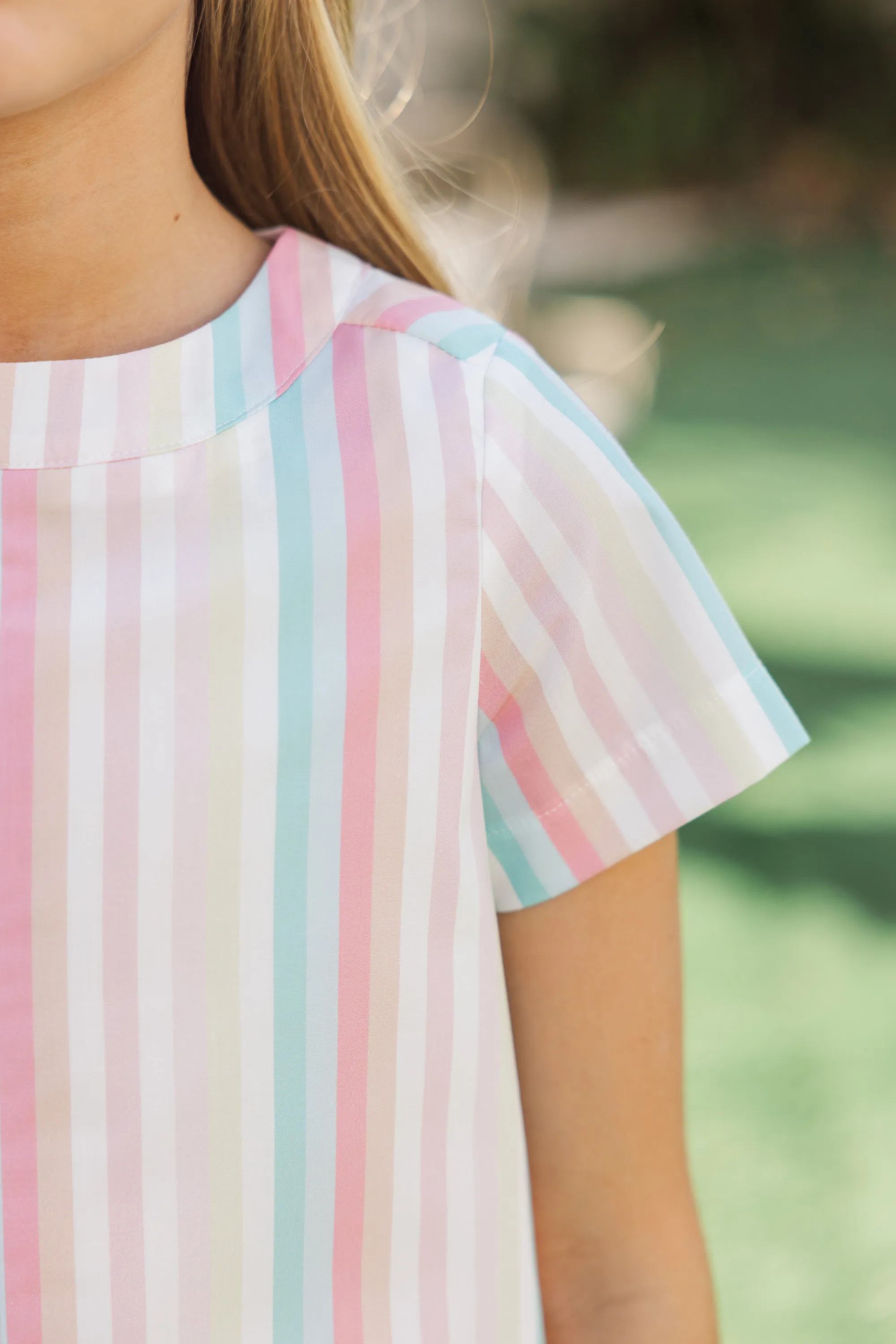 Girls: The Leigha Peach Striped Swing Dress