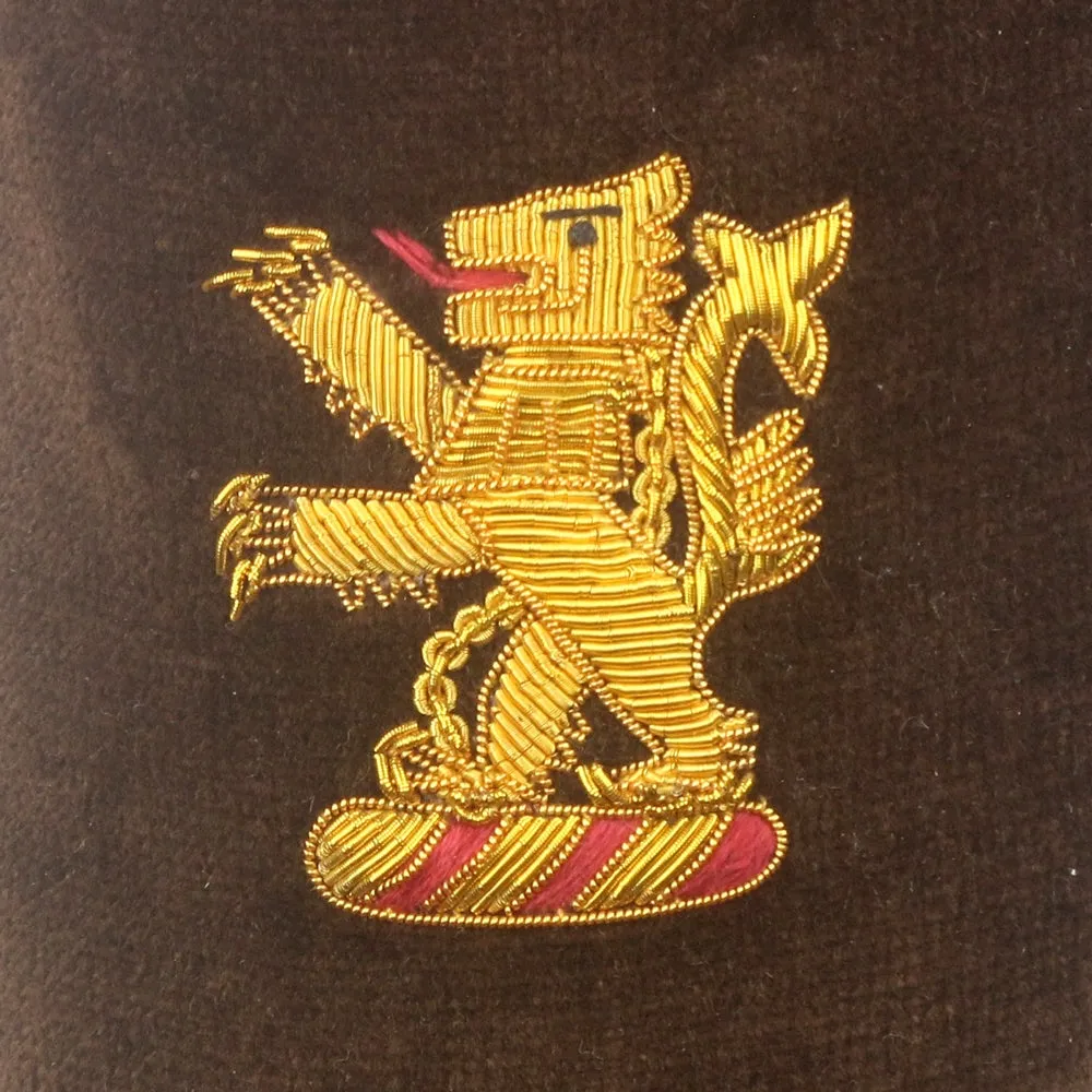 Gold Lion Rampant Motif Embroidered Velvet Slipper
