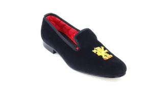 Gold Lion Rampant Motif Embroidered Velvet Slipper