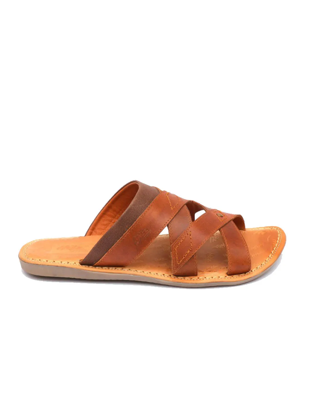 HITZ9703 Men's Tan Leather Casual Open Slipper