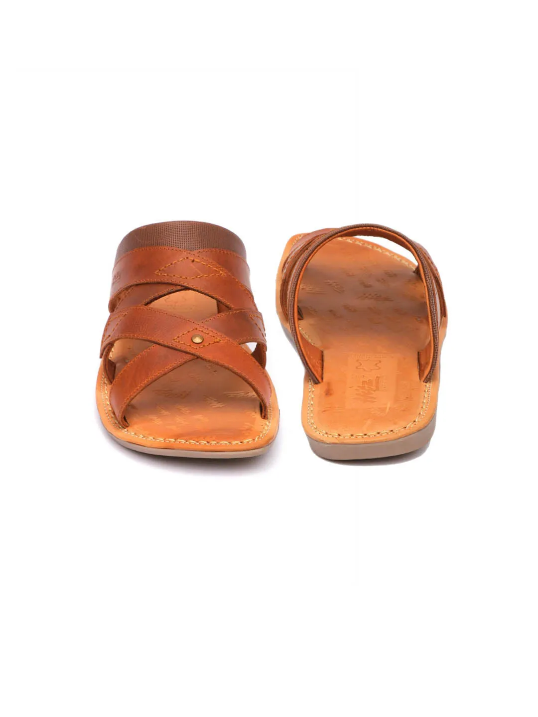 HITZ9703 Men's Tan Leather Casual Open Slipper
